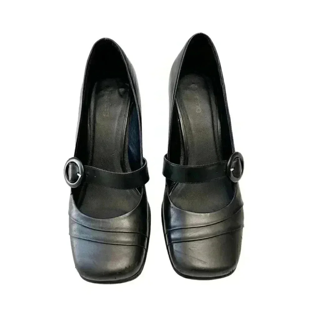 Vintage Spring High Heel Mary Jane Pumps Genuine Leather Black Size 7.5 EU 38 - Picture 3 of 15